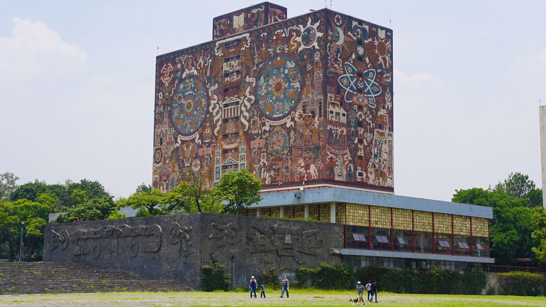Ciudad Universitaria near Camino Real Pedregal Mexico with stone murals