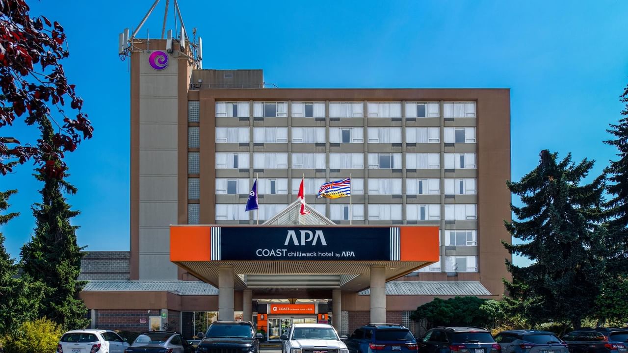 Exterior of Coast Chilliwack Hotel by APA with the main entrance and hotel tower.