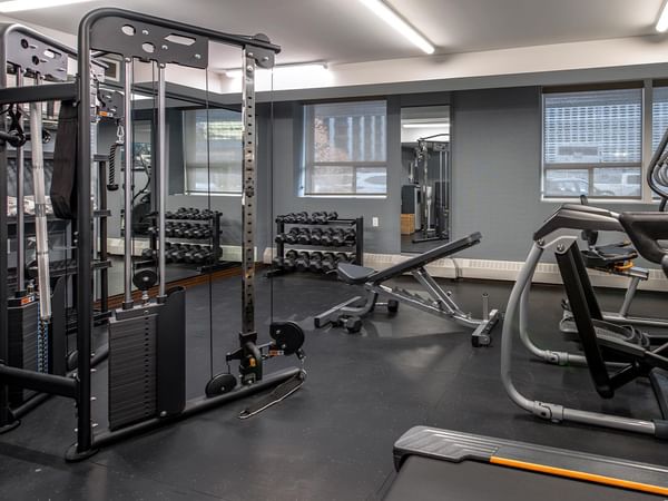 Hotel gym with various exercise machines