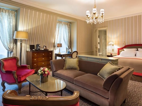 Close-up of Sofa and table in Signature Suite at Warwick Paris