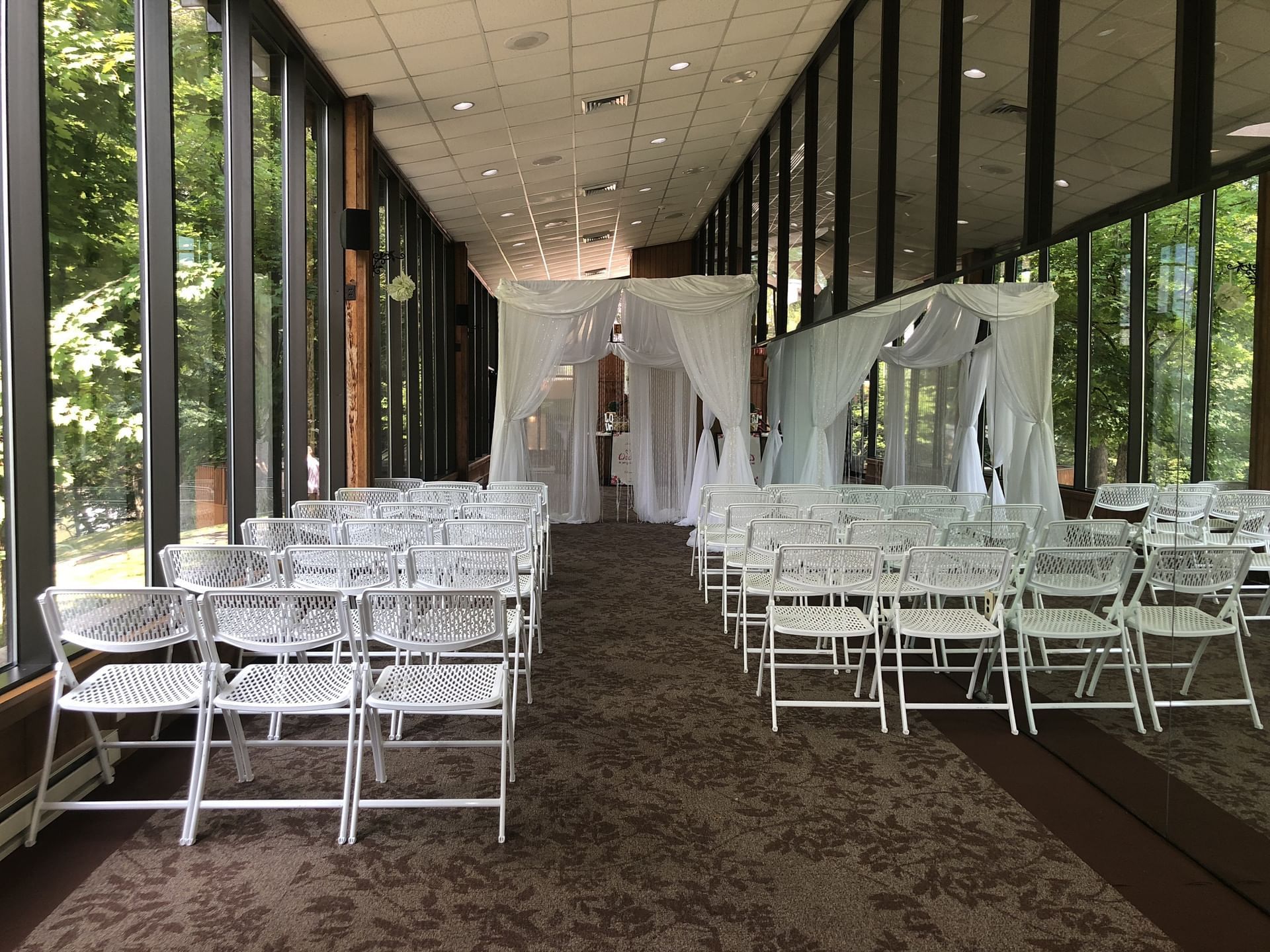 Chairs arranged for chapel weddings at Cove Haven Resort