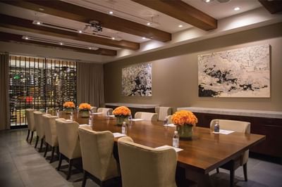 Spacious private dining room with long table, J House Greenwich