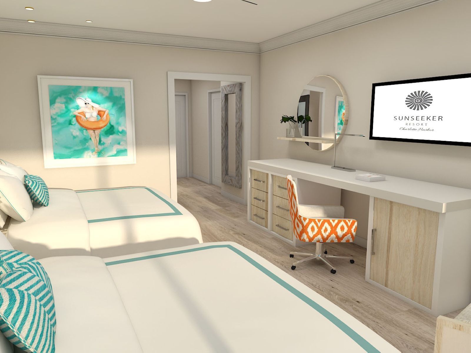 Two beds with TV in Premium Queen at Sunseeker Resort