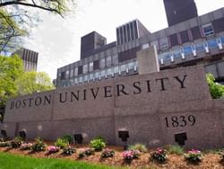 Entrance sign of Boston University near Backstage at the Verb