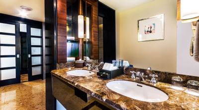 The bathroom in a room with necessary bathroom supplies 