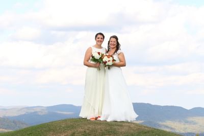 Two Bridesmaids posing near Hotel Mont Gabriel Resort & Spa