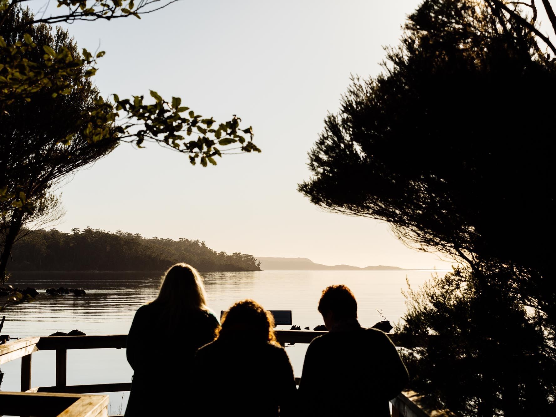 People on a deck in Sarah Island near the Gordon River Cruise