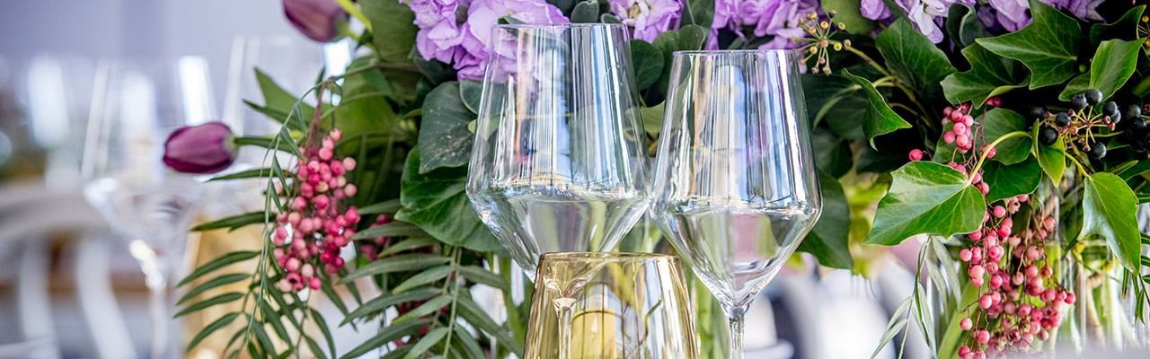 Close-up of glassware on a table at Crown Towers Sydney