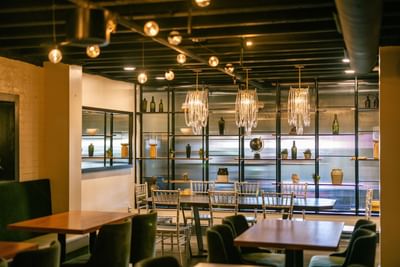 Interior of the dining area in Taproot Cellar at Hotel Weyanoke