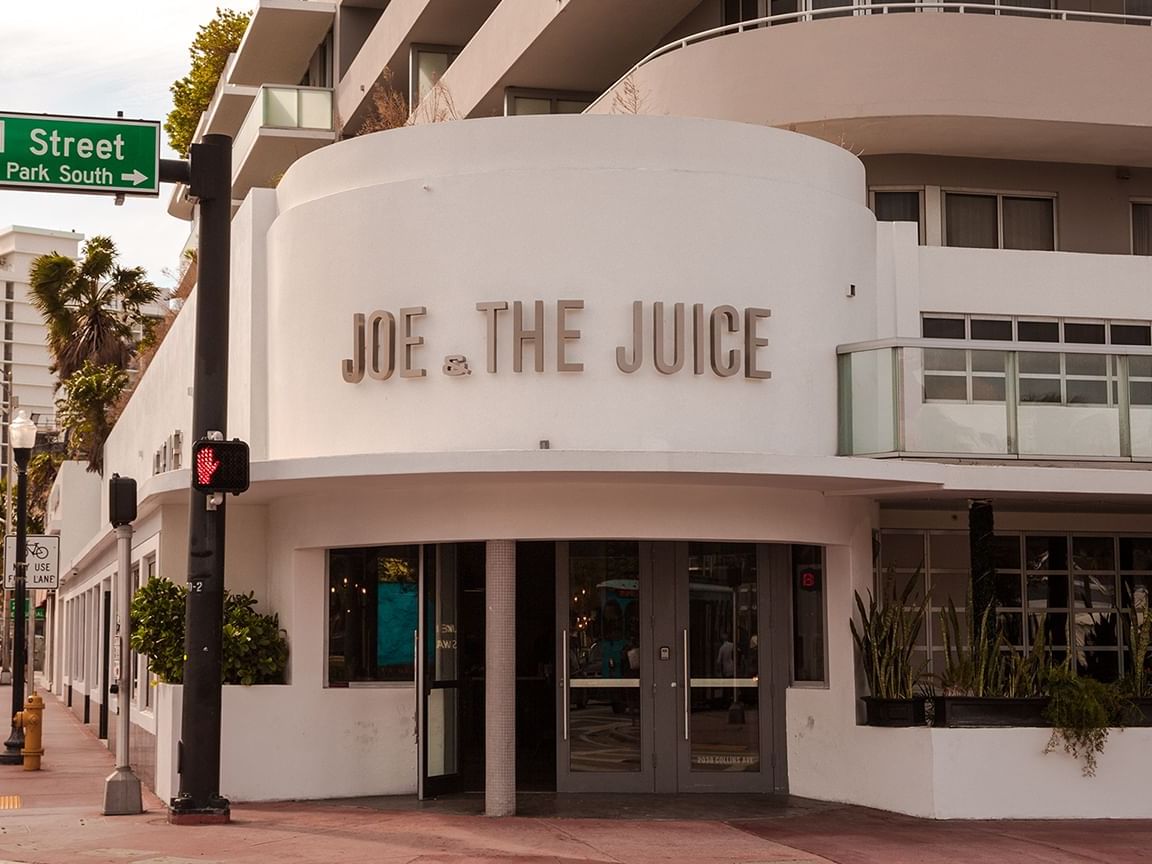 Exterior view of Joe & the Juice Store near Crest Hotel