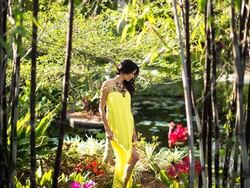 Woman in yellow dress at Botanical Gardens near Innovation Hotel