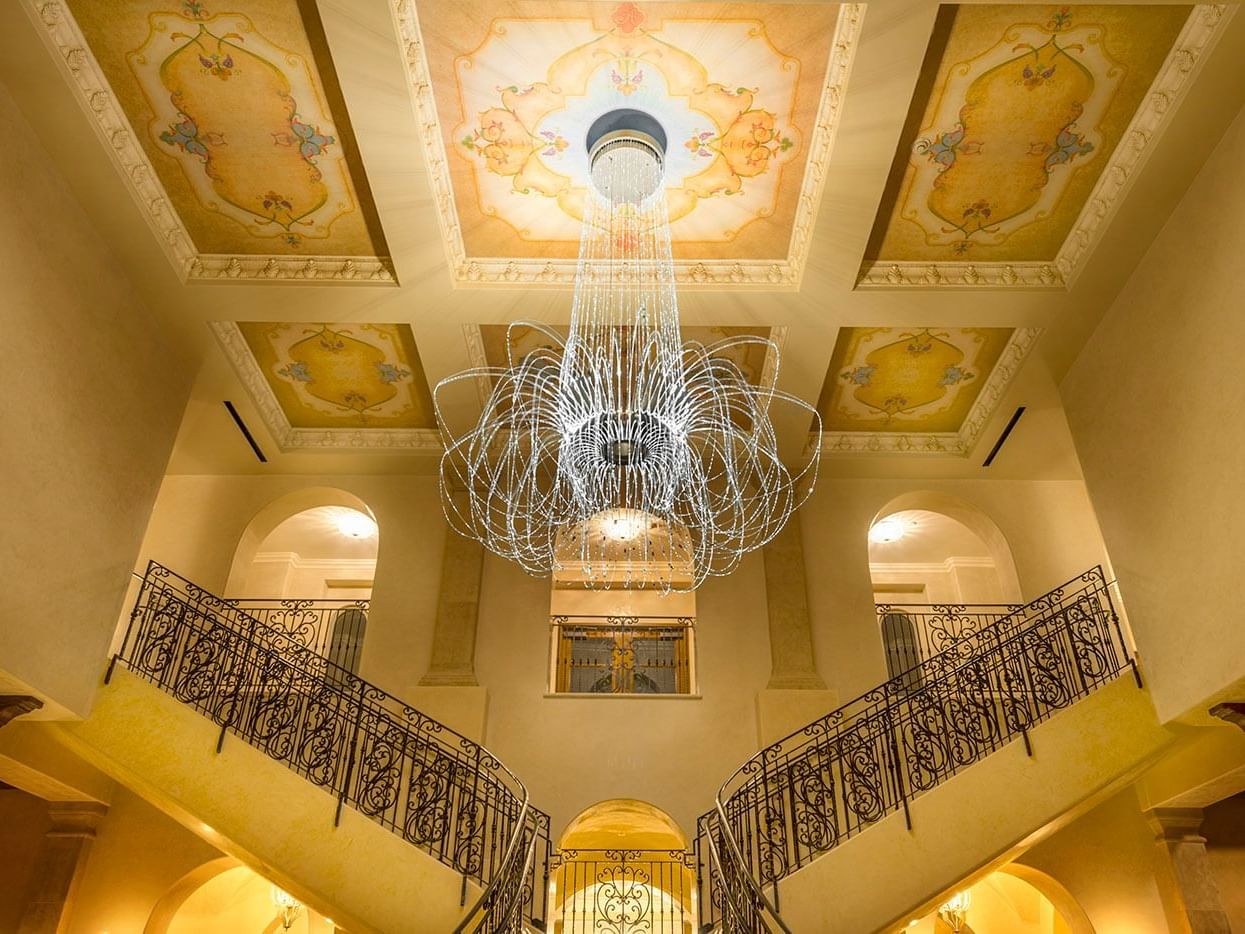 Lobby chandelier and staircase