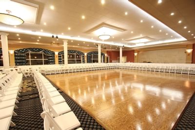 Chairs set up around dancefloor