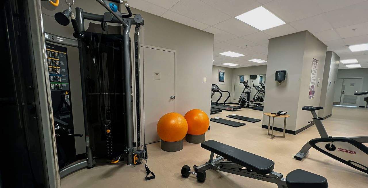 Fitness room with gym equipments