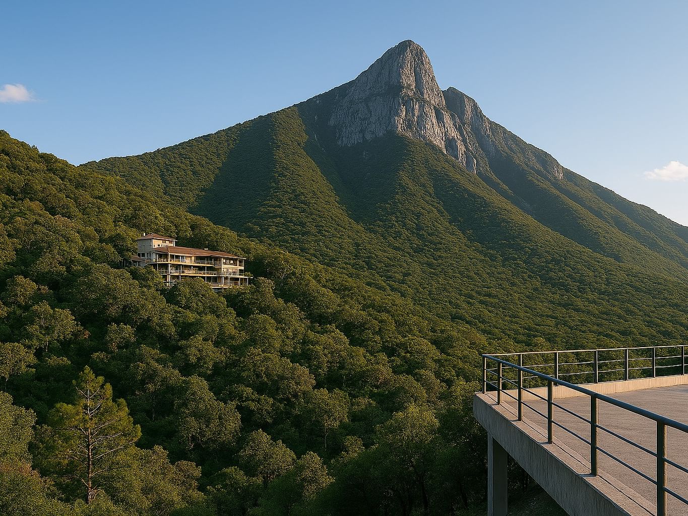 Vista aérea del Parque Ecológico Chipinque, rodeado de exuberante vegetación cerca de Un Hotel
