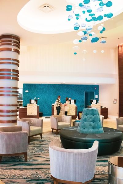 Front desk by lobby lounge area at Temple Gardens Hotel & Spa