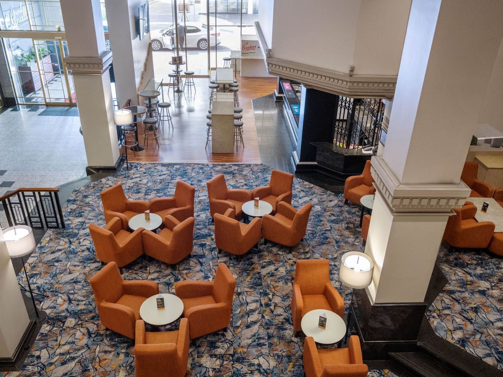High angle view of Sebastyans Bar lounge area at Grand Chancellor Adelaide