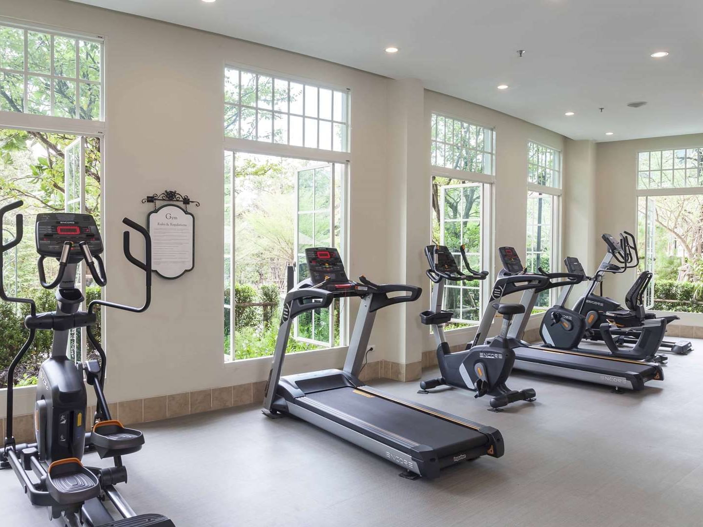 Treadmills in Gym with garden view at U Hotels and Resorts