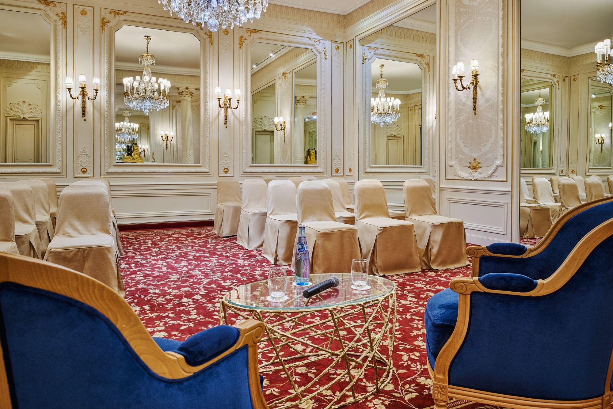 Capucines meeting room event space featuring chairs set up with elegant mirrored walls at Hôtel Westminster - Paris