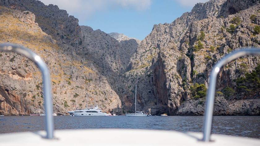 Torrent de Pareis winds through lush landscape and beautiful sea cliff