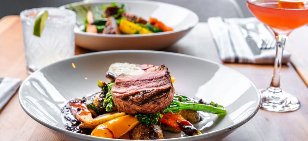 A sumptuous steak and vegetable dish from a Canmore restaurant.