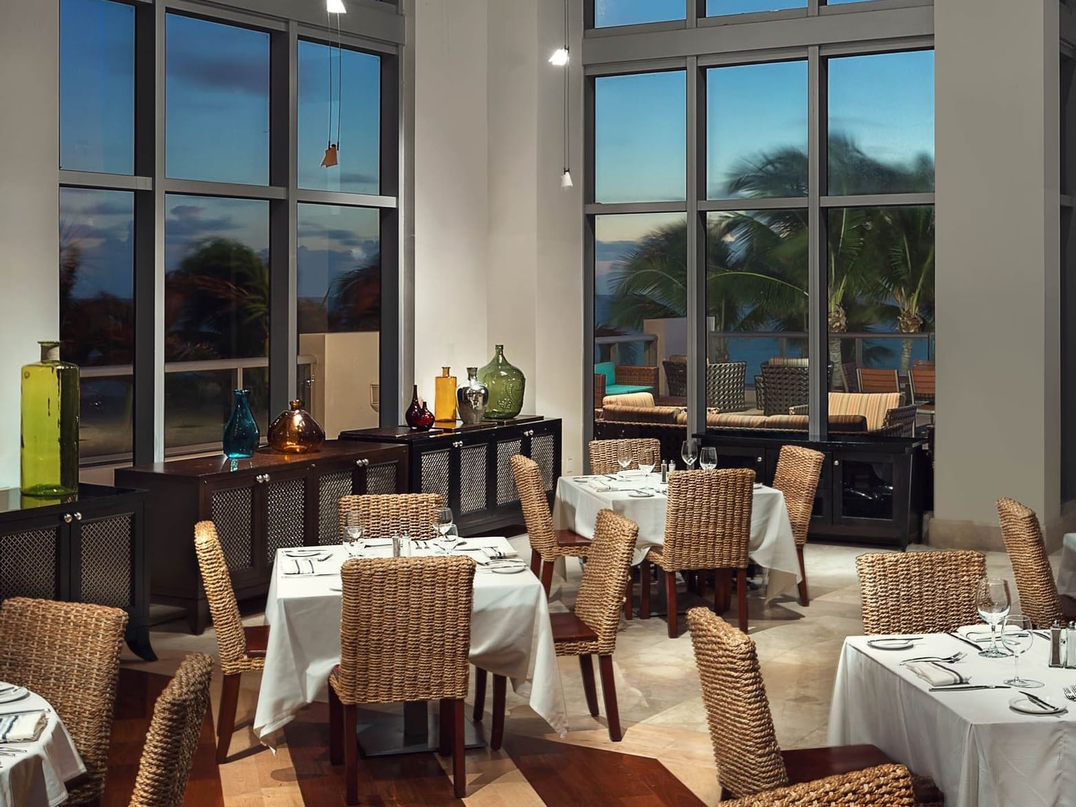 Dining tables in Piacere Restaurant at Marenas Resort Miami