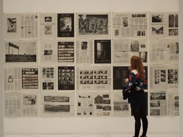 woman admiring art inside the museum of art and design in columbus circle nyc