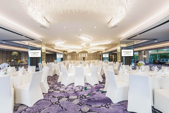 Banquet tables in Chatrium Ballroom at Chatrium Hotel