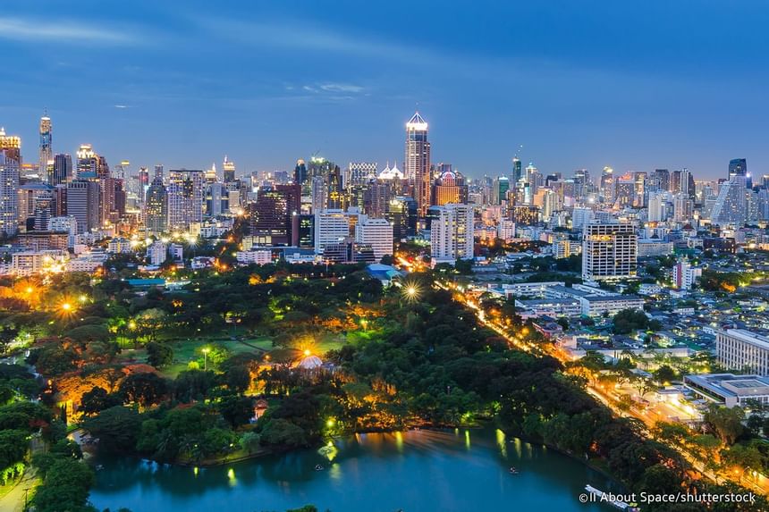 Aerial view of Lumpini Park near Okura Prestige Bangkok