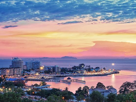 Aerial shot of Bang Saen Beach near Hop Inn Hotel