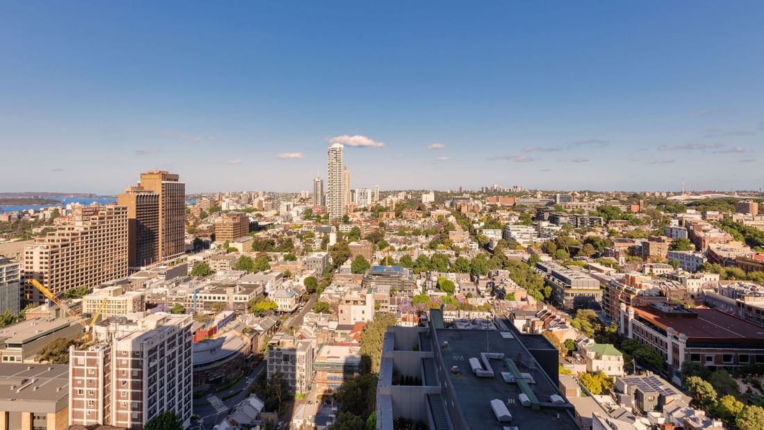 East Sydney View from Deluxe Room on a sunny day at Pullman Sydney Hyde Park