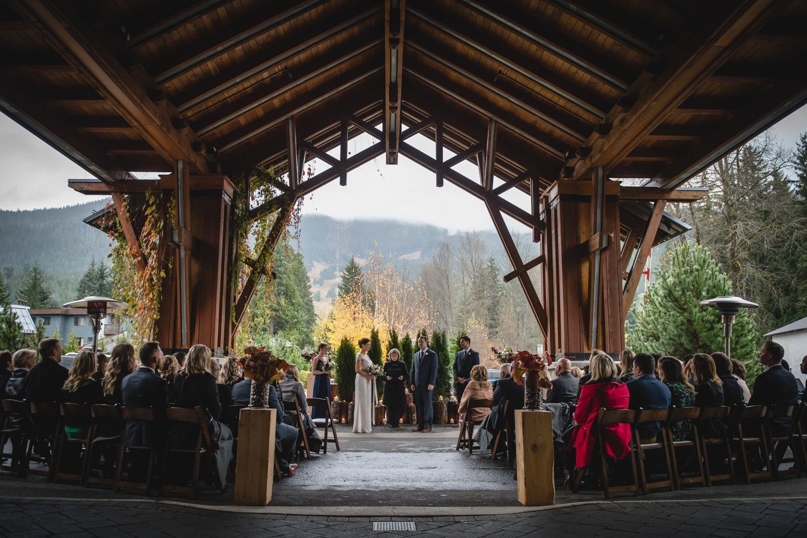 Wedding ceremony held with a mountain view at Nita Lake Lodge