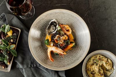 Seafood Dish with prawns at Bay Restaurant in Freycinet Lodge