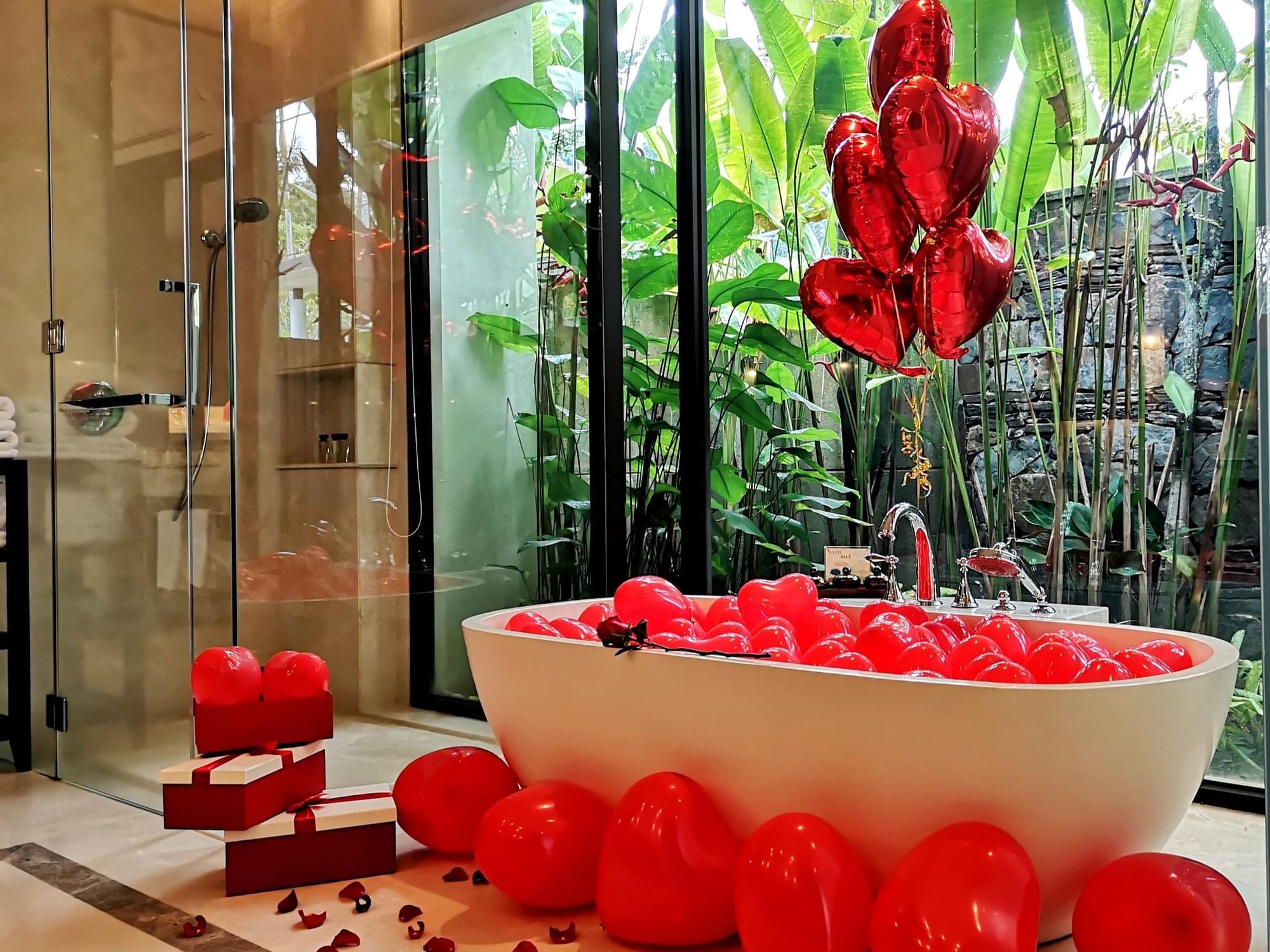 Bathtub deco with heart shaped balloons at Danna Langkawi Hotel