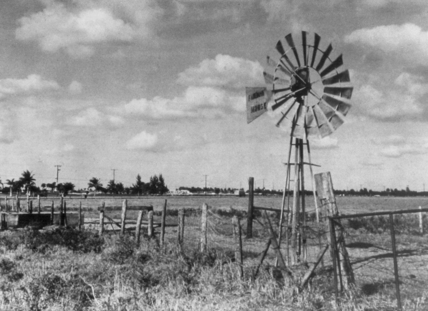 Monochrome image of windmill of former Miami Lakes Hotel