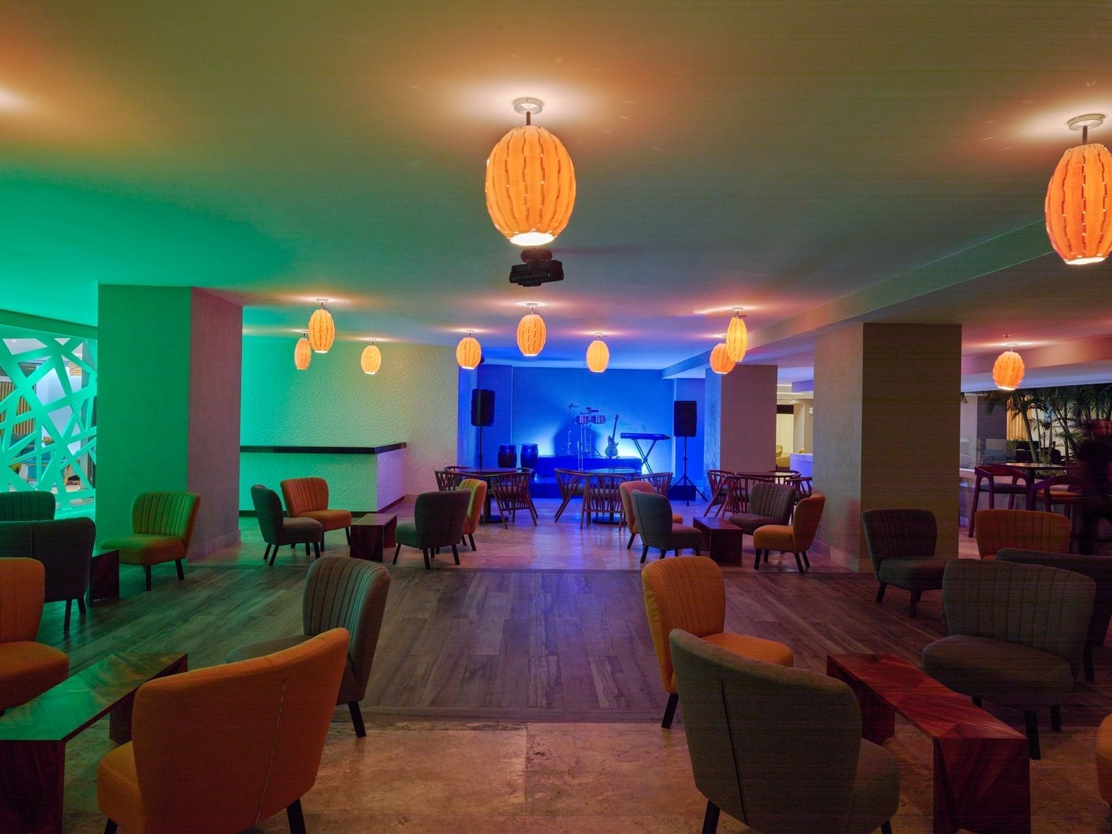 Tables & bar lighting in Salsa Bar at La Colección Resorts