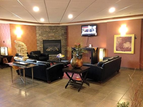 Spacious lobby area with cozy seating at Fort McMurray Hotels