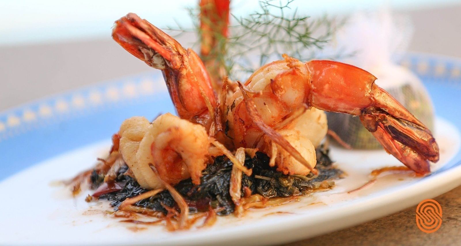 Closeup of Prawns dish at Ziwani Café in Lake Kivu Serena Hotel