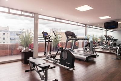 The gym and the fitness center at the hotel