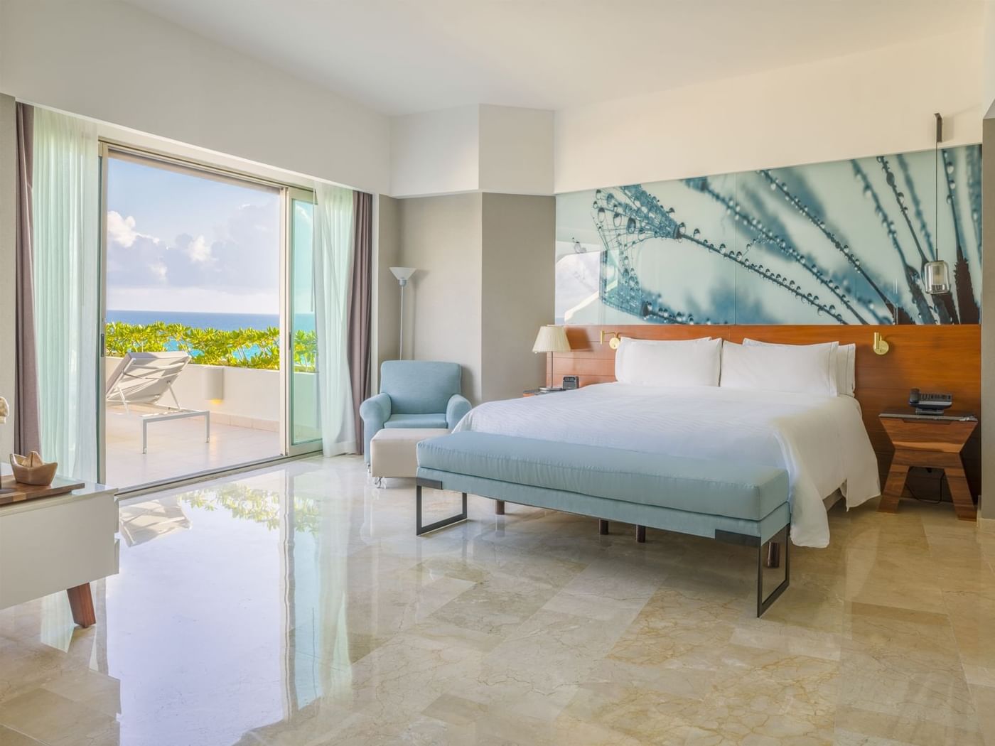 Honeymoon Suite bedroom with balcony area at Live Aqua Beach Resort Cancun