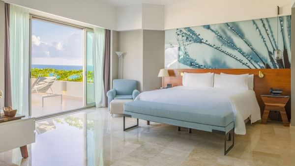 Honeymoon Suite bedroom with balcony area at Live Aqua Beach Resort Cancun