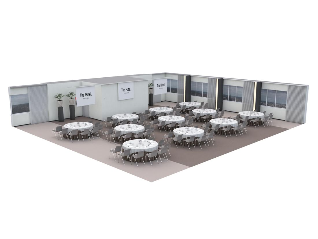 Plan en 3D de la salle de réunion Vista 27 à l'Hôtel Brussels