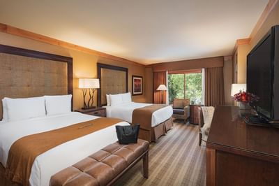 Two queen guestroom at the Wyoming Inn
