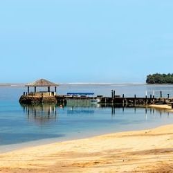 Landscape view of a deck by the beach at Warwick Fiji