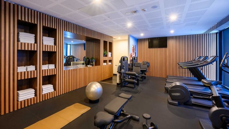 The fully-equipped gymnasium at Melbourne Central Hotels