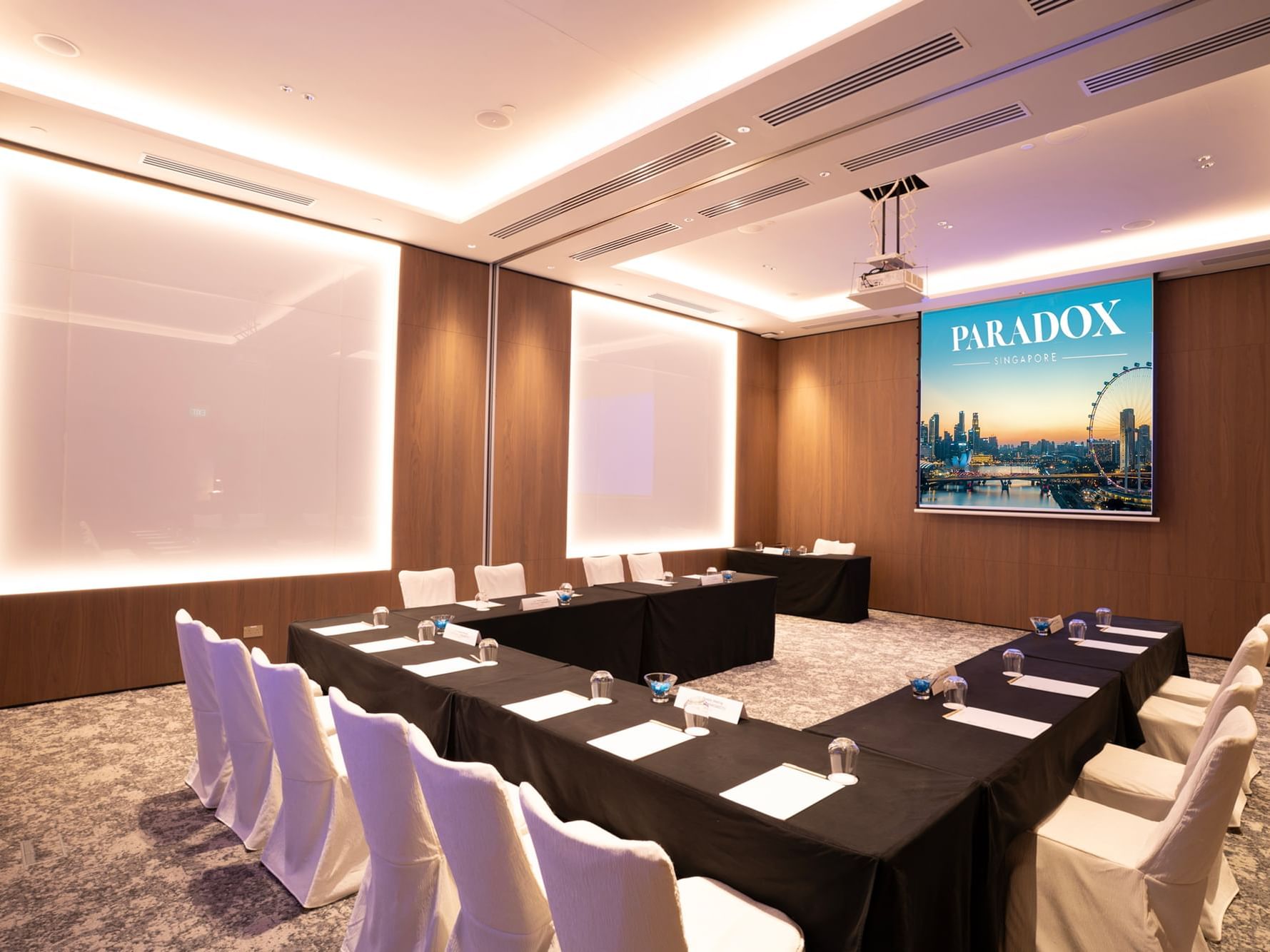 U-shape meeting setup in Elmwood room at Paradox Singapore.