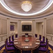 Conference table set-up in the Milano hall at Palazzo Versace