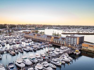 Aerial view the Be Fremantle apartments by the ocean