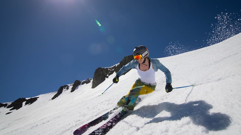Skier at Palisades Tahoe in Spring