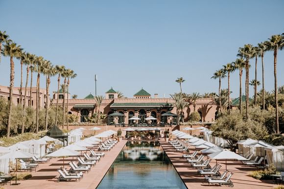 Pool beds by the outdoor pool at Selman Marrakech